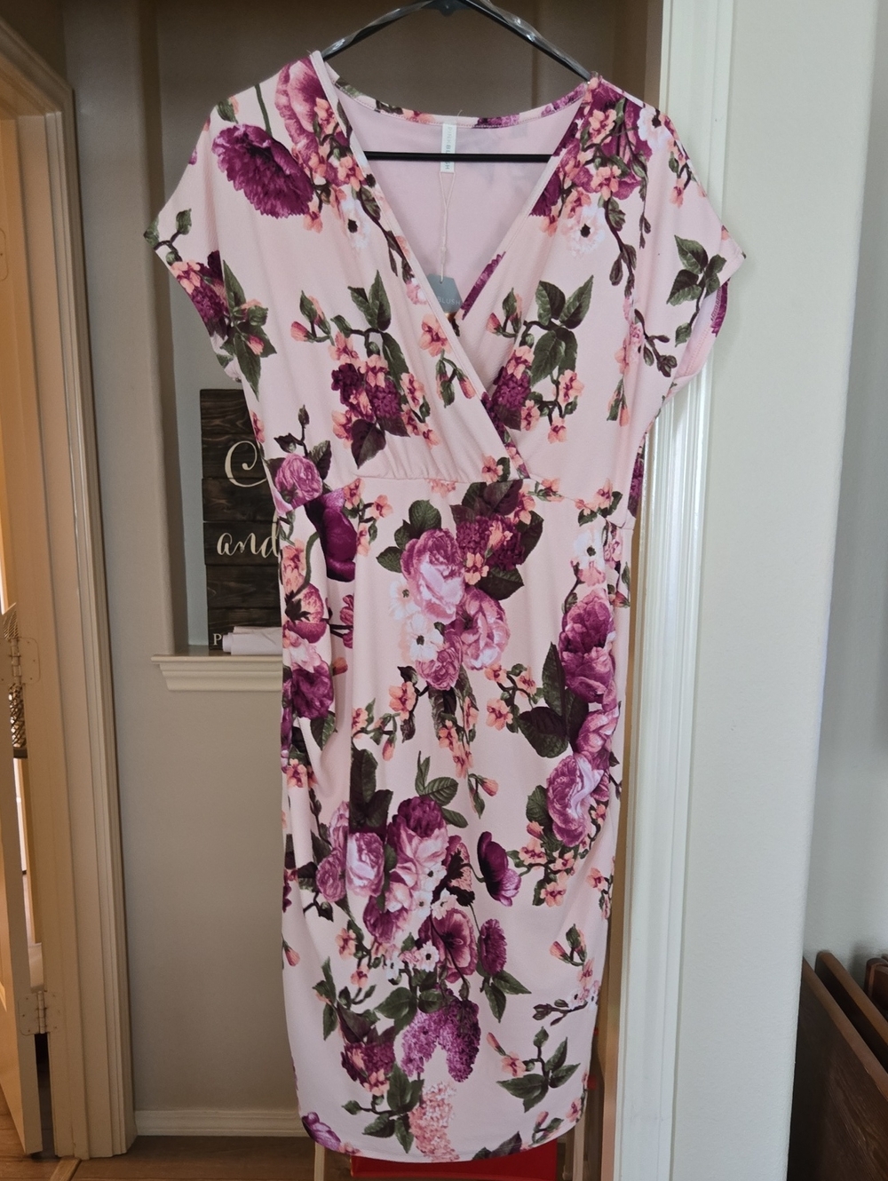 ‼️NWT‼️ Pink BlusH Maternity Floral Wrap-Front Pink Midi Dress